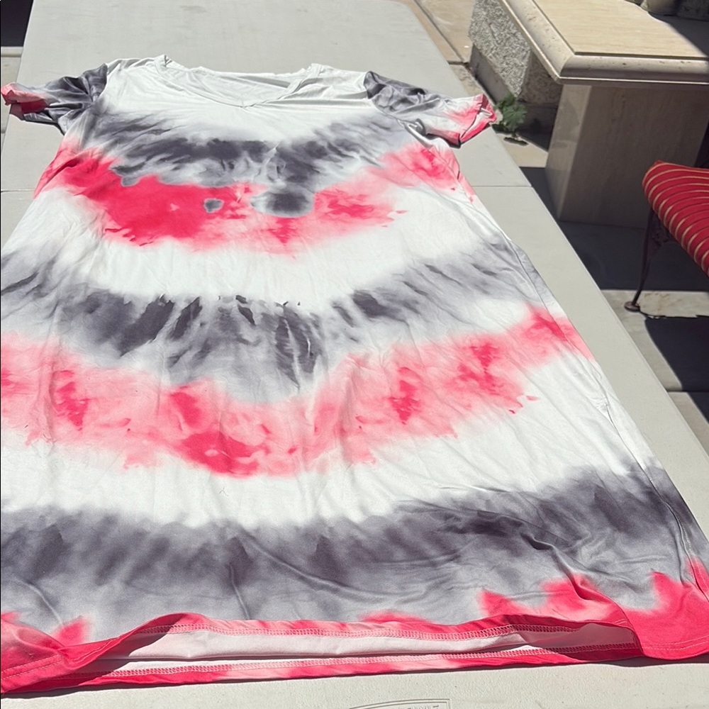 Tie-Dye Maxi Dress - Red and Gray